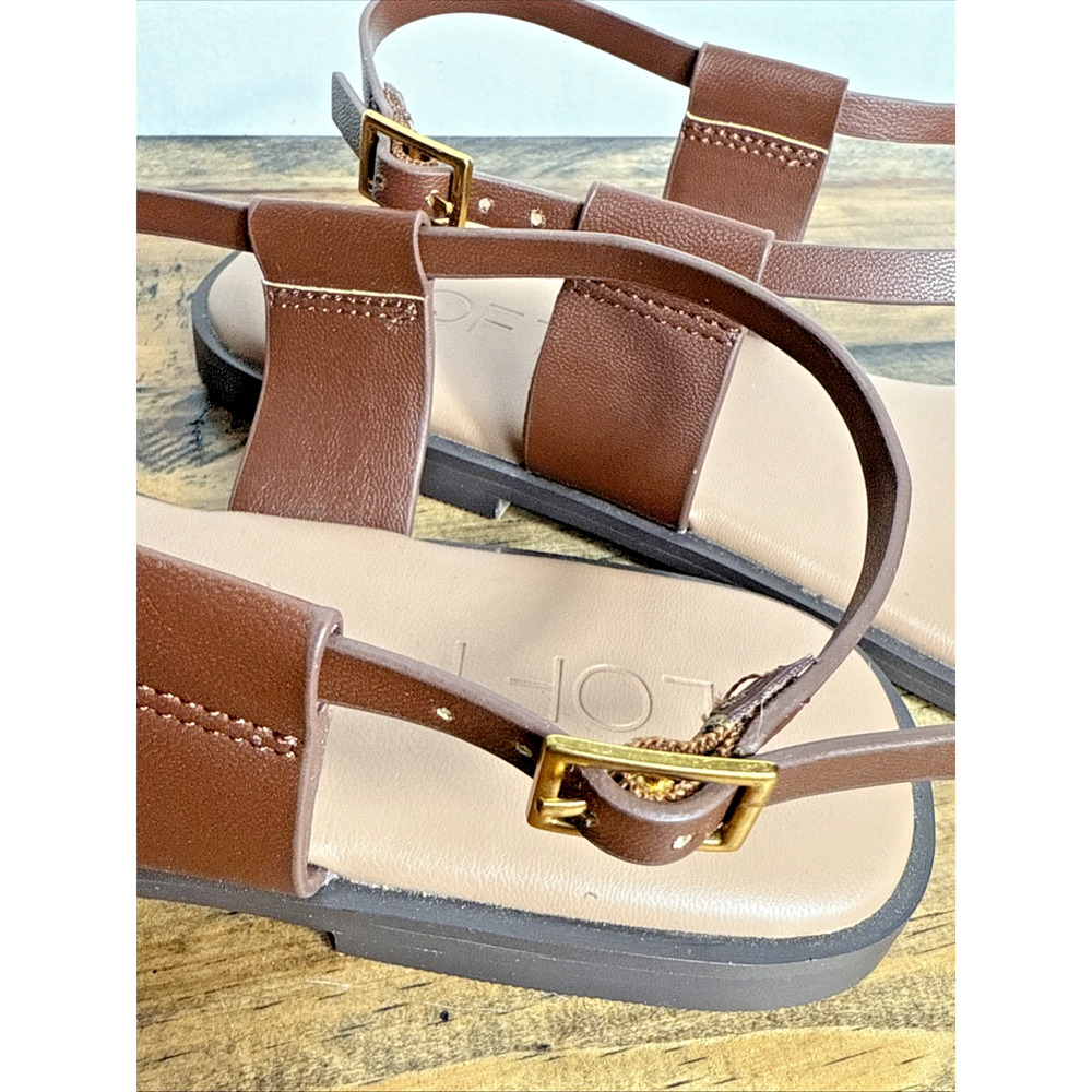 LOFT Brown Sandals Size 9 NWOB Strappy Casual Gold Embellished Buckle Square Toe - Picture 6 of 8
